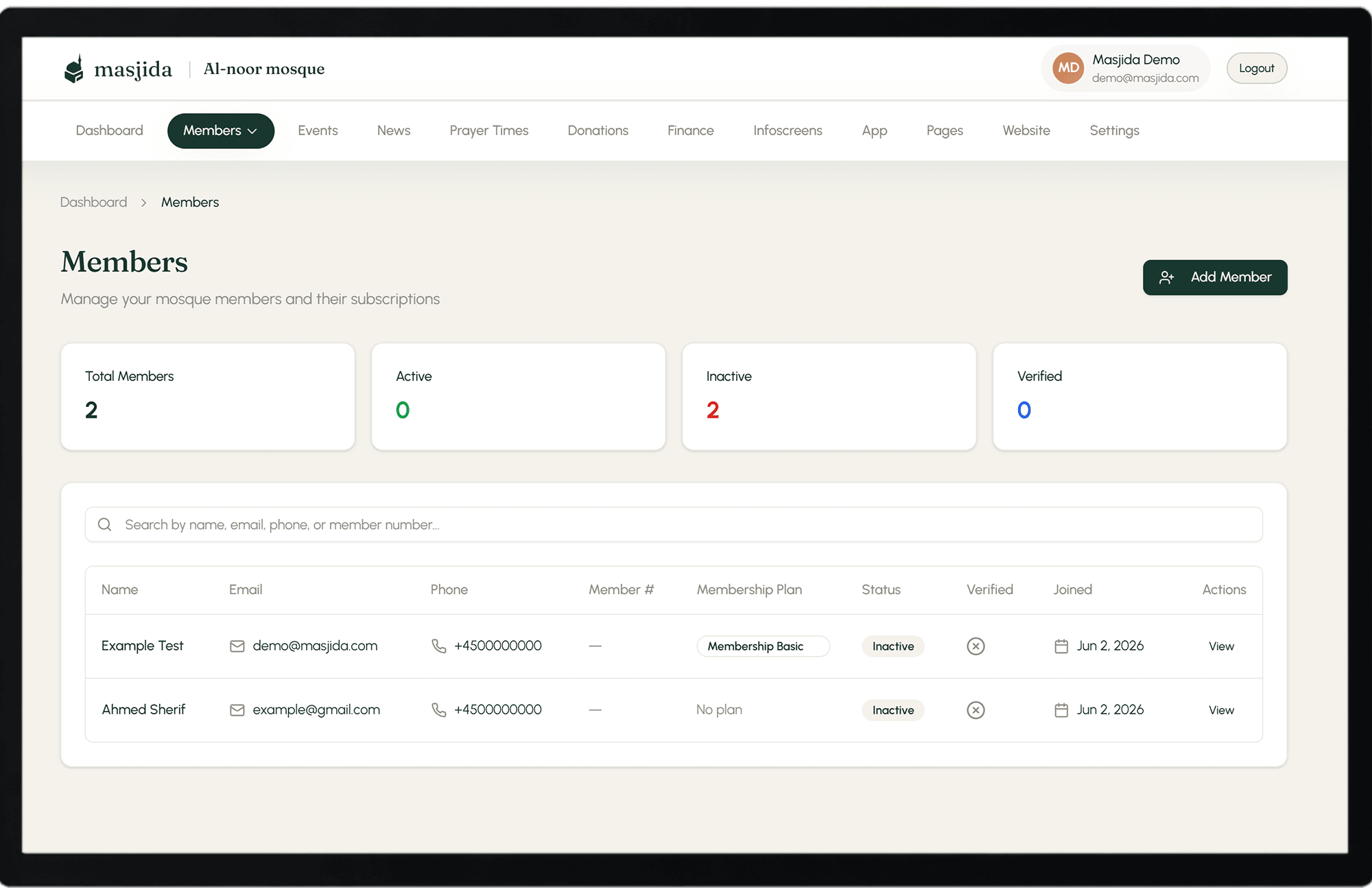 Member management dashboard