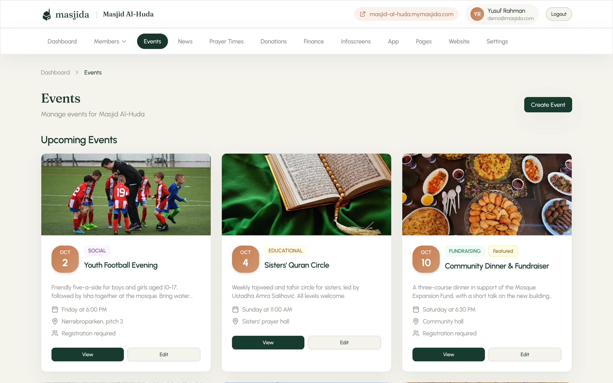 Events dashboard