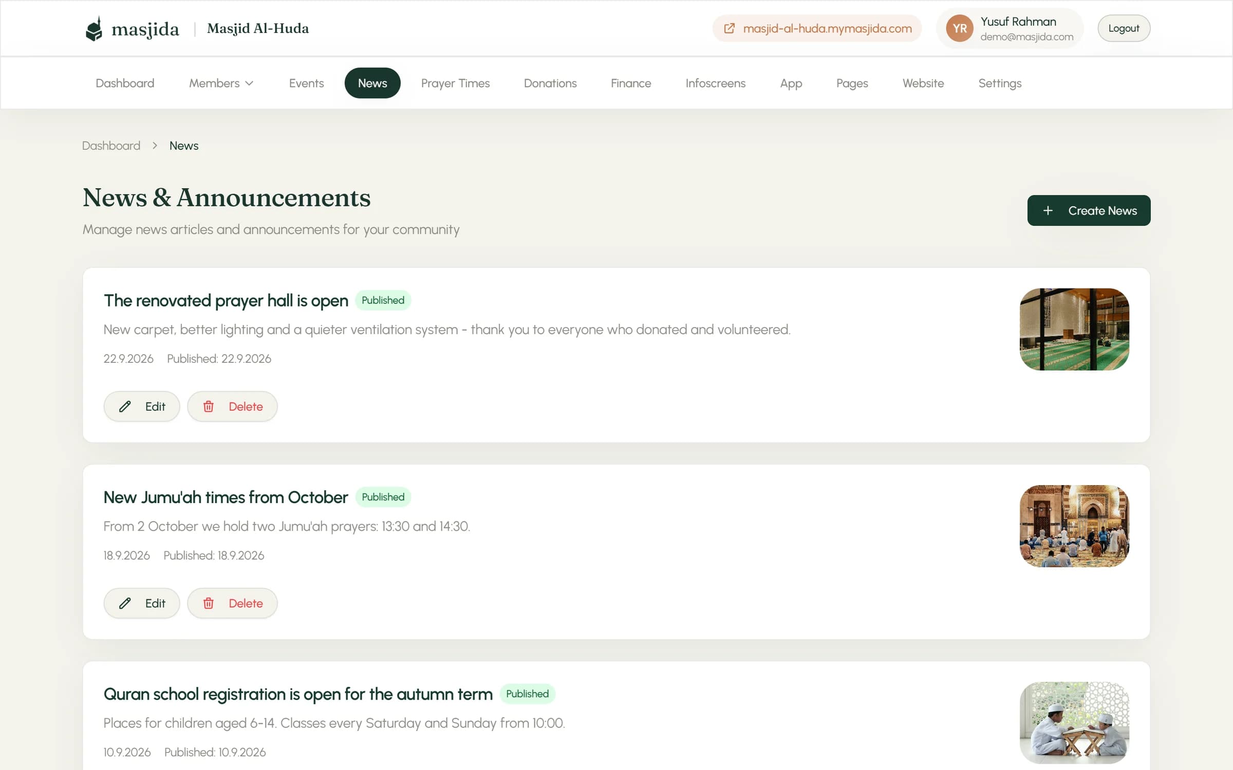 News dashboard