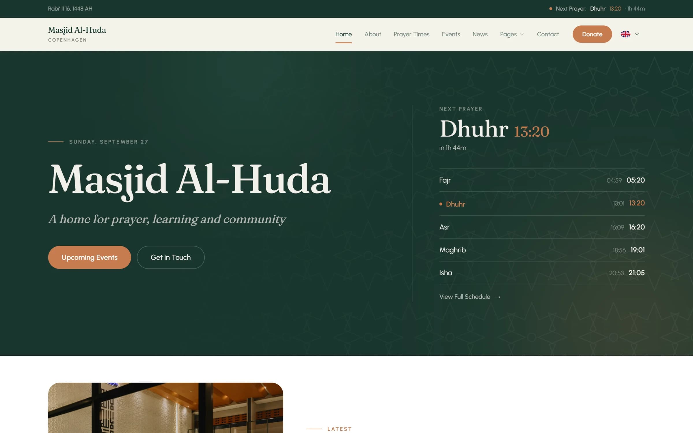 A mosque website built with Masjida